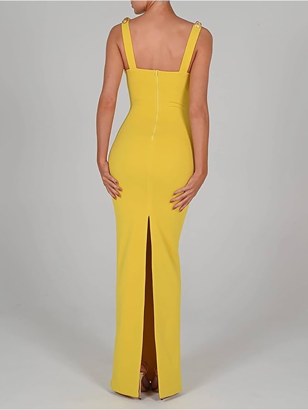 Summer wedding Yellow Maxi Dress with Pink Bust and Decorative Straps - Picture 2 of 6